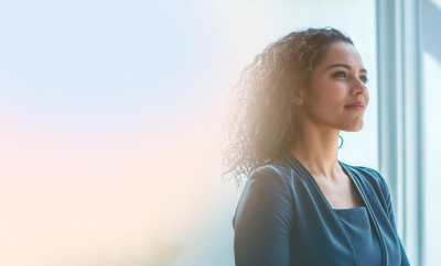 Woman looking past the camera